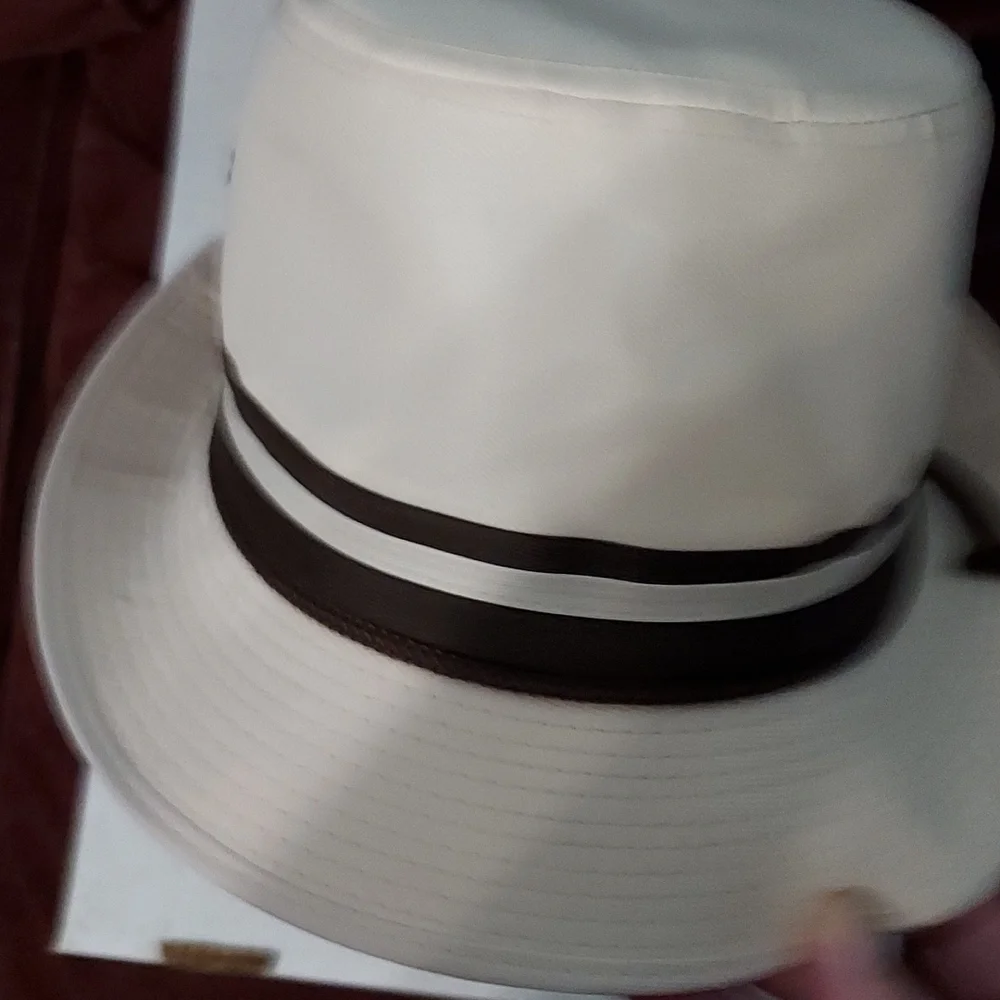 Fedora Hat Size Large Ivory with a Brown&Ivory Band w/brown cord.No Stains. - Picture 5 of 12